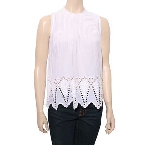 Ulla Johnson Blouse White Sleeveless Eyelet Top Aline Flared Lace Lazer Cut Sz 4